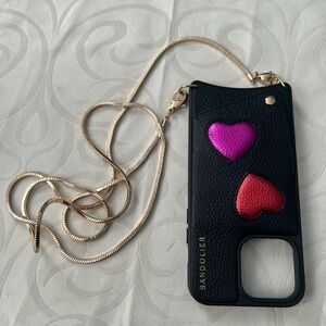 Bandolier Black Case with Pink and Red Heart Accents iPhone 13 ProMax